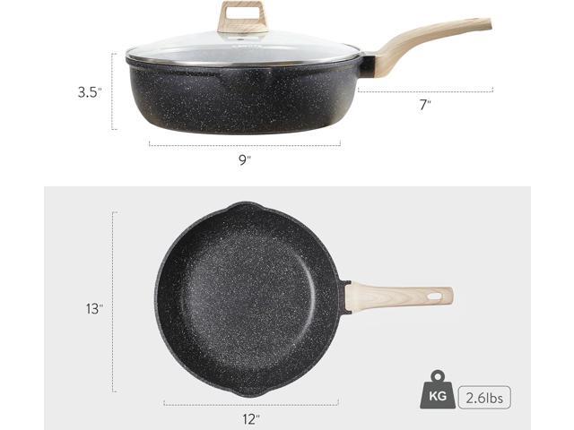 CAROTE 12Inch Nonstick Deep Frying Pan with Lid, 5.5 Qt Jumbo Cooker Saute Pan with Pour Spout, Skillet Induction Cookware, Non Stick Cooking Pan...