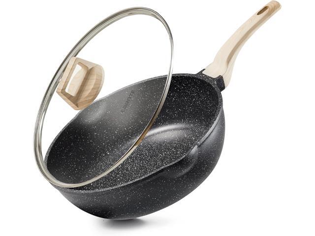 CAROTE 12Inch Nonstick Deep Frying Pan with Lid, 5.5 Qt Jumbo Cooker Saute Pan with Pour Spout, Skillet Induction Cookware, Non Stick Cooking Pan...