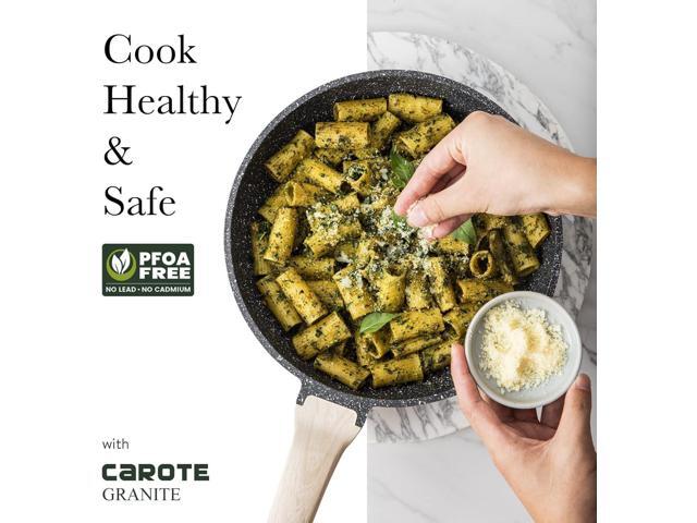 CAROTE 12Inch Nonstick Deep Frying Pan with Lid, 5.5 Qt Jumbo Cooker Saute Pan with Pour Spout, Skillet Induction Cookware, Non Stick Cooking Pan...