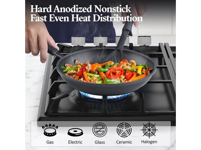 Cook N Home Nonstick Saute Fry Pan 8-inch Professional Hard Anodized Frying Pan, Dishwasher Safe with Stay-Cool Handles, Black