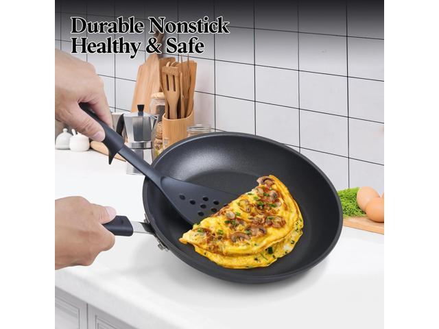 Cook N Home Nonstick Saute Fry Pan 8-inch Professional Hard Anodized Frying Pan, Dishwasher Safe with Stay-Cool Handles, Black