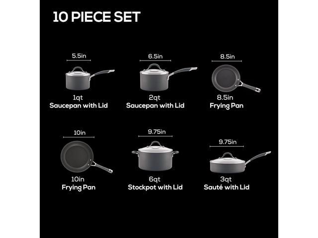 Circulon 83903 Radiance Hard Anodized Nonstick Cookware Pots and Pans Set, 10 Piece, Gray