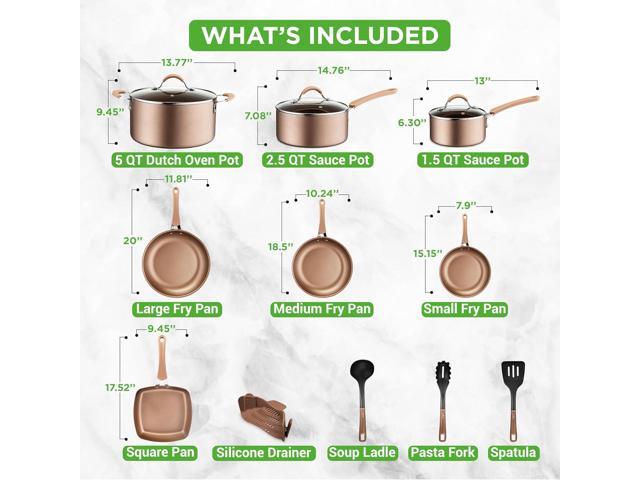 20-Piece Nonstick Kitchen Cookware Set - PTFE/PFOA/PFOS-Free Heat Resistant Lacquer Kitchen Ware Pots Baking Pan Set w/ Saucepan, Frying Pans,...
