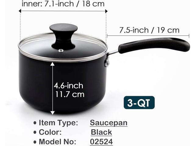Cook N Home Nonstick Sauce Pan with Glass Lid 3-Qt, Multi-purpose Pot Saucepan Kitchenware, Black, Aluminum