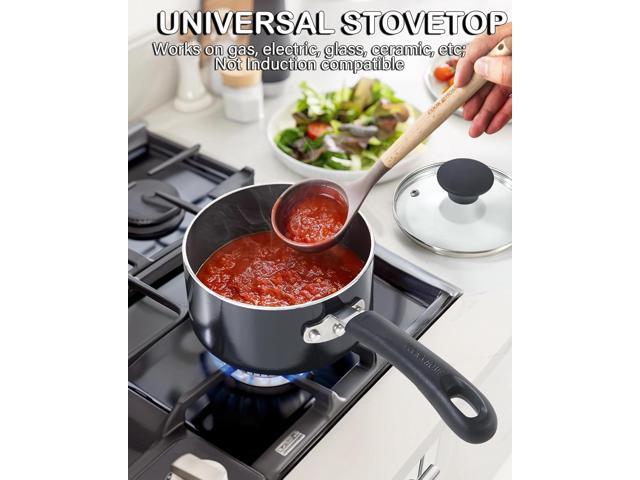 Cook N Home Nonstick Sauce Pan with Glass Lid 3-Qt, Multi-purpose Pot Saucepan Kitchenware, Black, Aluminum