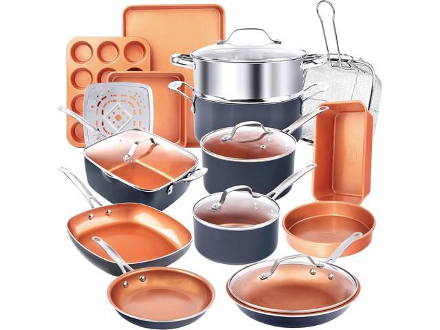 Gotham Steel True 20 Pc Ceramic Cookware Set Nonstick, Ceramic Pots and Pans Set Non Stick with Deep Square Pan Set & Bakeware Set, Non Toxic PFOA.