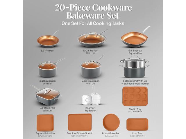 Gotham Steel 20 Pc Pots and Pans Set, Bakeware Set, Ceramic Cookware Set for Kitchen, Long Lasting Non Stick Pots and Pans Set with Lids Dishwasher...