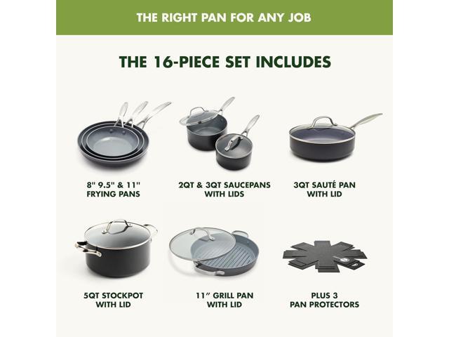 GreenPan Valencia Pro Hard Anodized Healthy Ceramic Nonstick 16 Piece Cookware Pots and Pans Set, PFAS-Free, Induction, Dishwasher Safe, Oven Safe,...
