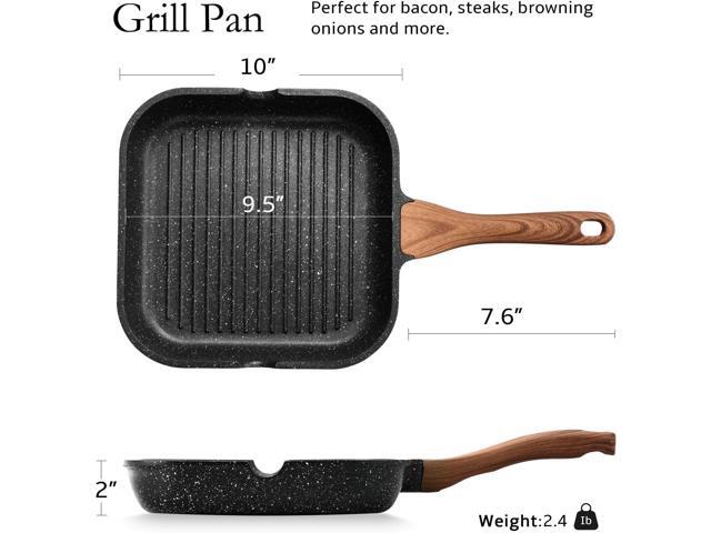 ESLITE LIFE 9.5 Inch Nonstick Grill Pan for Indoor Cooking, Versatile Induction Square Large Grilling Skillet Steak Pan for Stove Tops, PTFE & PFOA...