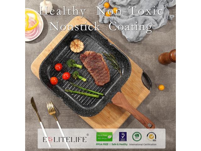 ESLITE LIFE 9.5 Inch Nonstick Grill Pan for Indoor Cooking, Versatile Induction Square Large Grilling Skillet Steak Pan for Stove Tops, PTFE & PFOA...