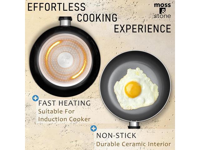 Moss & Stone 6 Pcs Black Nonstick Cookware Set, Pots And Pans Set Non stick With Glass Lid, Induction Cookware, Stay-Cool Handle PTFE/PFOA Kitchen...