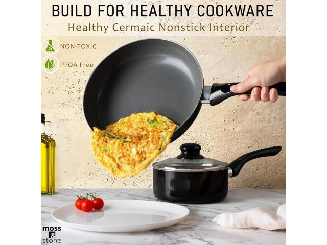 Moss & Stone 6 Pcs Black Nonstick Cookware Set, Pots And Pans Set Non stick With Glass Lid, Induction Cookware, Stay-Cool Handle PTFE/PFOA Kitchen...