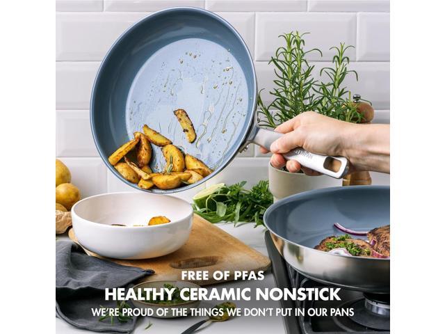 GreenPan Treviso 9.5 and 11 Frying Pan skillet Set, Non-Toxic PFAS-Free Stainless Steel Ceramic Nonstick Coating, Induction Suitable, Multi Clad,...