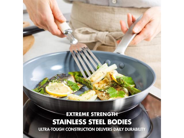 GreenPan Treviso 9.5 and 11 Frying Pan skillet Set, Non-Toxic PFAS-Free Stainless Steel Ceramic Nonstick Coating, Induction Suitable, Multi Clad,...