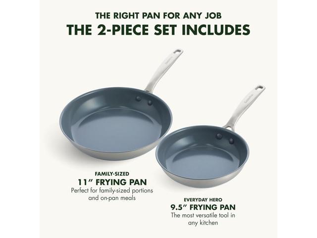 GreenPan Treviso 9.5 and 11 Frying Pan skillet Set, Non-Toxic PFAS-Free Stainless Steel Ceramic Nonstick Coating, Induction Suitable, Multi Clad,...