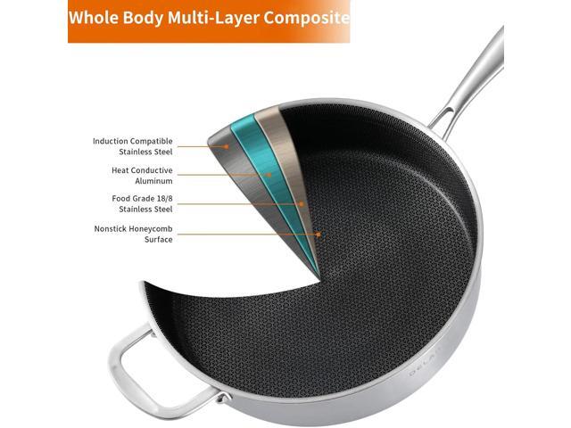 DELARLO Frying Pan,12 inch Tri-Ply Stainless Steel Skillet,6 Quart Saute Pan with lid, Compatible with All Cooktops,Oven Up to 660,Chicken...