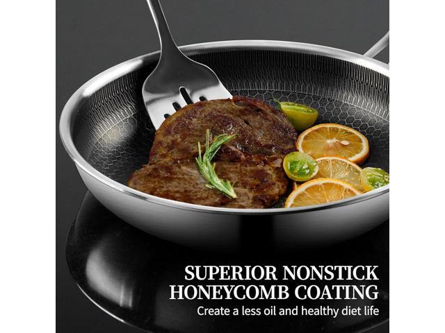 Stainless Steel Frying Pan with Lid - 9.5 Inch Nonstick Frying Pan with Lid, Honeycomb Stainless Steel Skillet Omelet Chef's Pan with Stay Cool...