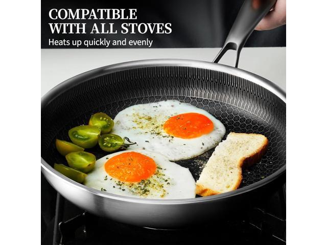 Stainless Steel Frying Pan with Lid - 9.5 Inch Nonstick Frying Pan with Lid, Honeycomb Stainless Steel Skillet Omelet Chef's Pan with Stay Cool...
