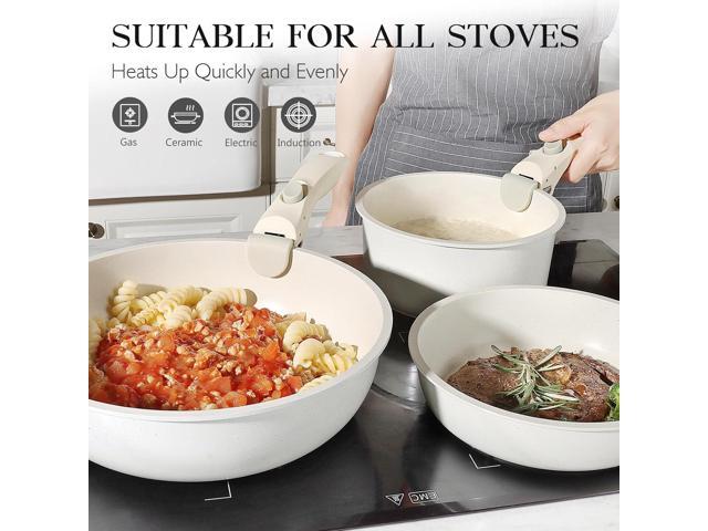 GiPP 5Pcs Pots and Pans Set Non Stick, Cookware Sets Nonstick Detachable Handle, Induction Kitchen Set Removable Handle, RV Cookware set, Oven Safe