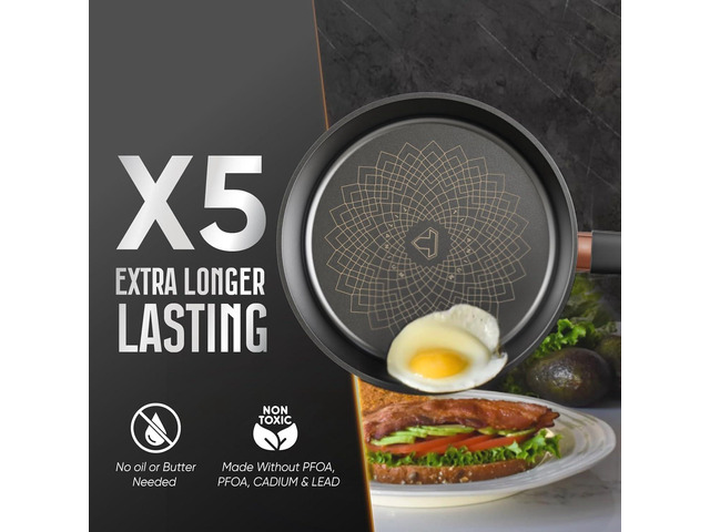 Sunhouse TitanShield 4-Layer Non-Stick Aluminum Pan, Non-Toxic, PTFE PFOA & PFAS Free, Stay-Cool Handle, Compatible with All Stovetops (12 inch)