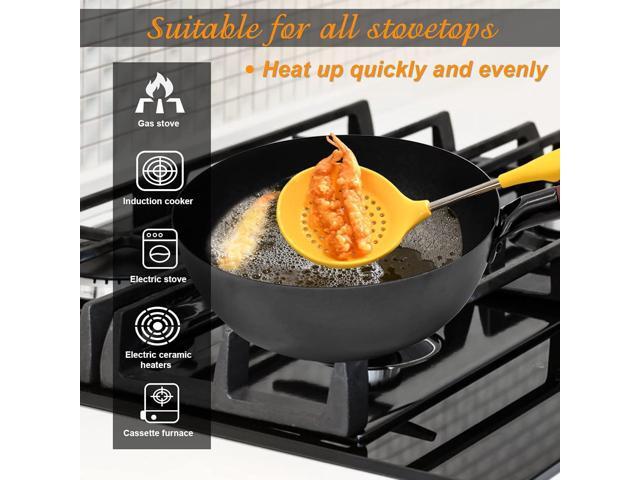 Frying Pan with Lid Skillet Nonstick 10 inch Carbon Steel Wok Pan Woks and Stir Fry Pans for Electric,Induction and Gas Stoves