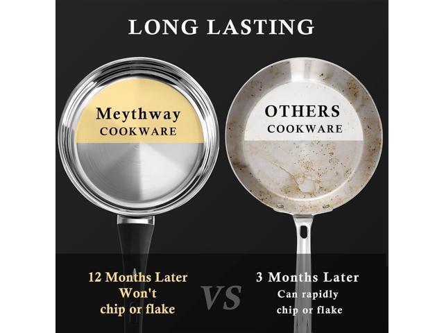 Meythway Stainless Steel Pots and Pans Set Non Toxic, 6PCs Kitchen Cookware Sets with Stay-Cool Handles, Non-Stick, Dishwasher Safe & Compatible...