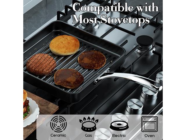 Cooks Standard Nonstick Square Grill Pan 11 x 11-Inch, Hard Anodized Grilling Skillet Pan Cookware for Camping, Home Use