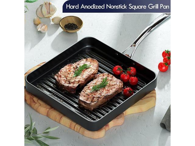Cooks Standard Nonstick Square Grill Pan 11 x 11-Inch, Hard Anodized Grilling Skillet Pan Cookware for Camping, Home Use