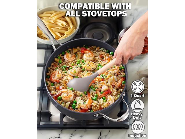 Cooks Standard 4-QT Nonstick Deep Sauté Pan with Lid, 10.5-inch Deep Frying Pan Hard Anodized Ceramic Nonstick Induction Cookware, Oven Safe Large...