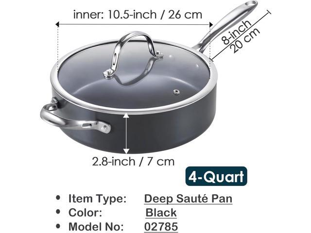 Cooks Standard 4-QT Nonstick Deep Sauté Pan with Lid, 10.5-inch Deep Frying Pan Hard Anodized Ceramic Nonstick Induction Cookware, Oven Safe Large...