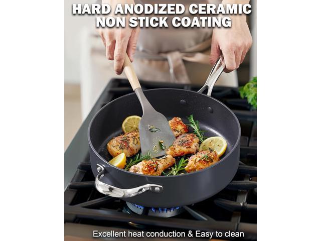 Cooks Standard 4-QT Nonstick Deep Sauté Pan with Lid, 10.5-inch Deep Frying Pan Hard Anodized Ceramic Nonstick Induction Cookware, Oven Safe Large...