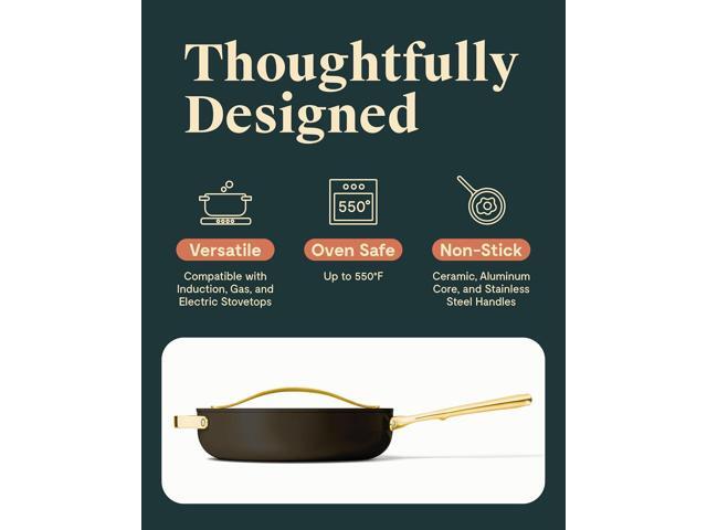 Caraway Nonstick Ceramic Sauté Pan with Lid (4.5 qt, 11.8') - Non Toxic, PTFE & PFOA Free - Oven Safe & Compatible with All Stovetops (Gas,...