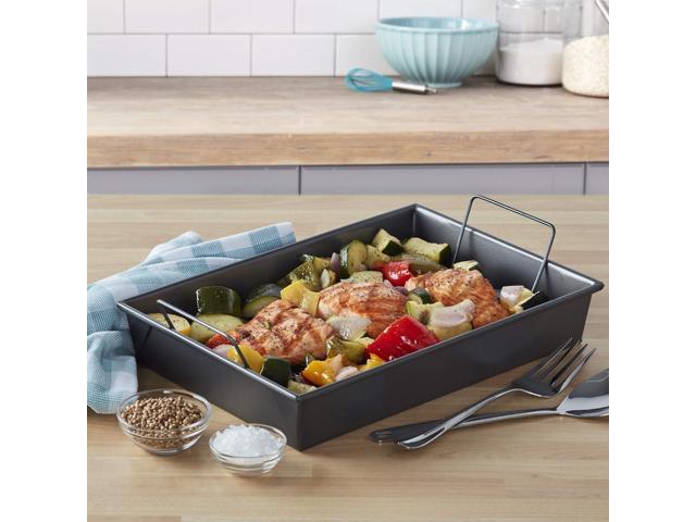 Chicago Metallic 16947 Professional Roast Pan with Non-Stick Rack, 13-Inch-by-9-Inch, Gray