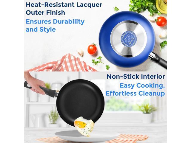 SereneLife 15-Pc Blue Cookware Set - Non-Stick, Heat-Resistant Pots & Pans with Lids, Dishwasher Safe, Includes Matching Utensils