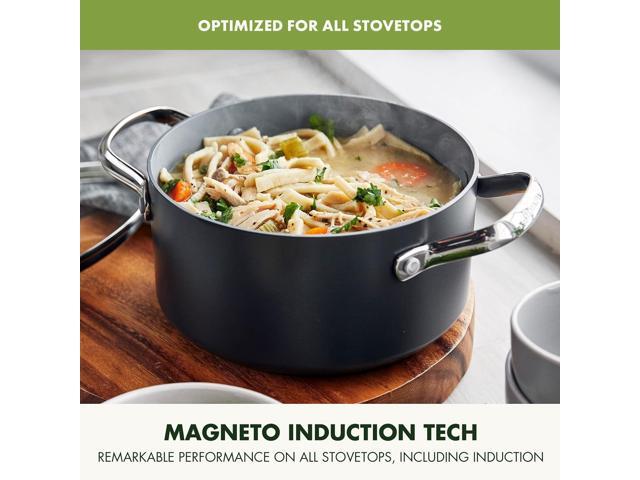 GreenPan Valencia Pro Hard Anodized Healthy Ceramic Nonstick 5QT Stock Pot with Lid, PFAS-Free, Induction, Dishwasher Safe, Oven Safe, Gray