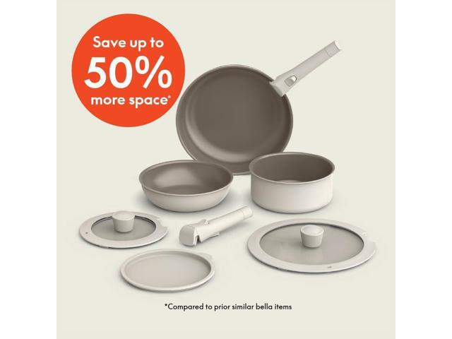 bella 8 Piece Cookware Set, Fits-anywhere Kitchenware w EverGood Ceramic Nonstick Coating, Removable Handles, Dishwasher & Oven Safe, All Stovetops...