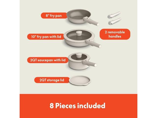bella 8 Piece Cookware Set, Fits-anywhere Kitchenware w EverGood Ceramic Nonstick Coating, Removable Handles, Dishwasher & Oven Safe, All Stovetops...