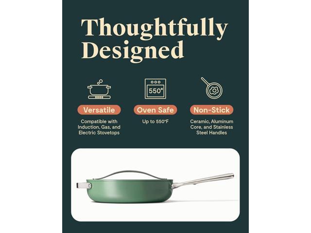 Caraway Nonstick Ceramic Sauté Pan with Lid (4.5 qt, 11.8') - Non Toxic, PTFE & PFOA Free - Oven Safe & Compatible with All Stovetops (Gas,...