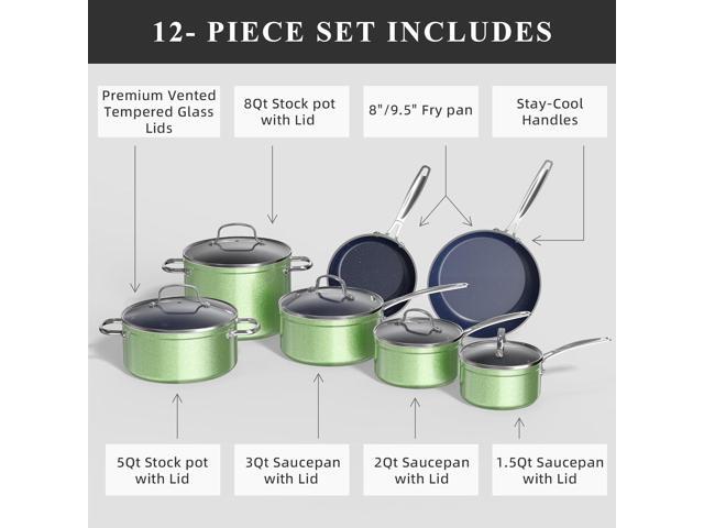 Nuwave Healthy Duralon Blue Ceramic Nonstick Cookware Set, Diamond Infused Scratch-Resistant, PFAS Free, Dishwasher & Oven Safe, Induction Ready &...