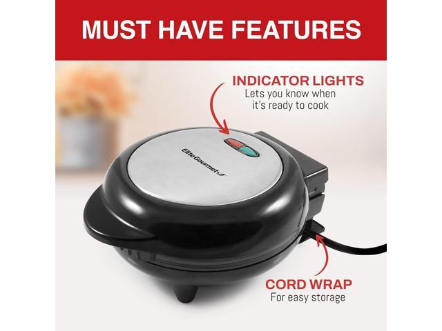 Elite Gourmet EOM205 Non-Stick Omelet, Frittata, Snack Pocket Maker, Dessert Maker, 2 Individual 6.5' Omelets, Stainless Steel and Black