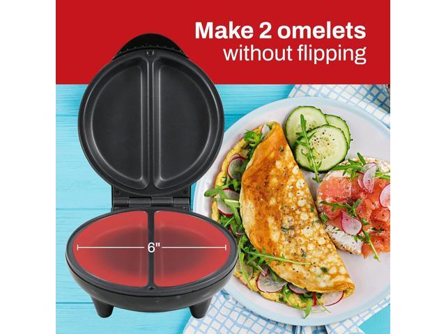 Elite Gourmet EOM205 Non-Stick Omelet, Frittata, Snack Pocket Maker, Dessert Maker, 2 Individual 6.5' Omelets, Stainless Steel and Black
