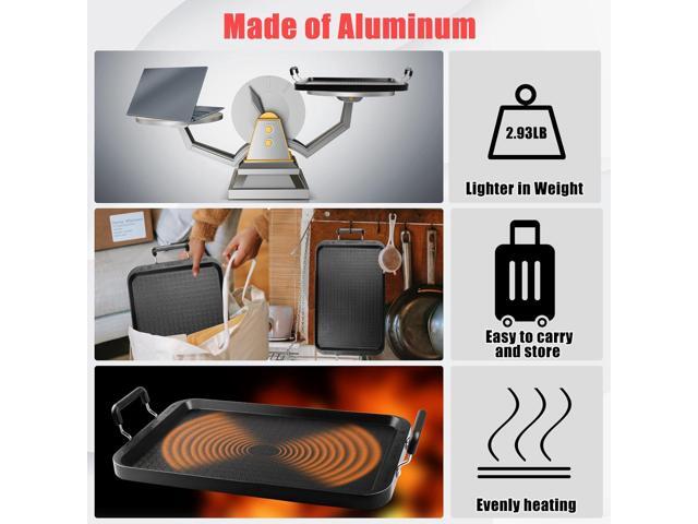 Vayepro Stove Top Flat Griddle, 17 Inch 2 Burner Griddle Pan for Stove Top Grill, Aluminum Pancake Griddle, Non-Stick Top Griddle for Gas Grill,...