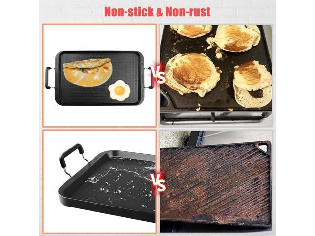 Vayepro Stove Top Flat Griddle, 17 Inch 2 Burner Griddle Pan for Stove Top Grill, Aluminum Pancake Griddle, Non-Stick Top Griddle for Gas Grill,...