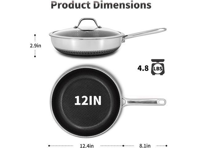 Hybrid Nonstick Frying Pan with Lid 12 Inch,Stainless Steel Honeycomb Pan Compatible with All Cooktops Dishwasher and Oven Safe