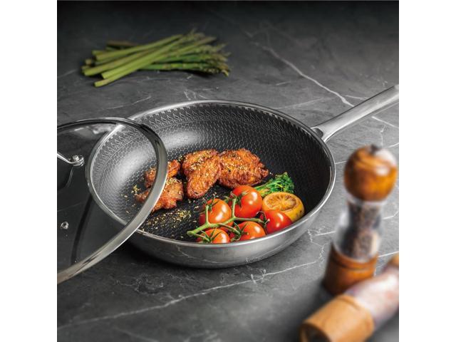 Hybrid Nonstick Frying Pan with Lid 12 Inch,Stainless Steel Honeycomb Pan Compatible with All Cooktops Dishwasher and Oven Safe