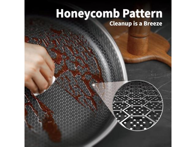 Hybrid Nonstick Frying Pan with Lid 12 Inch,Stainless Steel Honeycomb Pan Compatible with All Cooktops Dishwasher and Oven Safe