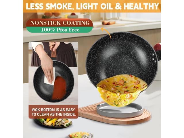 AOSION 13'' Nonstick Wok, Woks & Stir-Fry Pans Non Stick Wok with Lid and Steamer Basket Spatula Ladle, 100% PFOA Free Induction Wok Pan for...