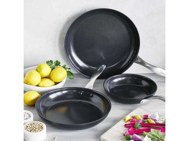 GreenPan Black Pro Infinite8 Ceramic Nonstick 3-Piece Frypan Set, 8, 10, and 12, Hard Anodized, Stainless Steel Handle, PFAS-Free