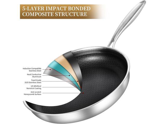 Inqibee 12-Inch Hybrid Tri-Ply Stainless Steel Sauté Pan,Non-stick Frying Pan with Lid,Skillet,Induction Chef's Pan,Heavy Duty and Oven...