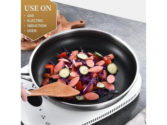 Inqibee 12-Inch Hybrid Tri-Ply Stainless Steel Sauté Pan,Non-stick Frying Pan with Lid,Skillet,Induction Chef's Pan,Heavy Duty and Oven...